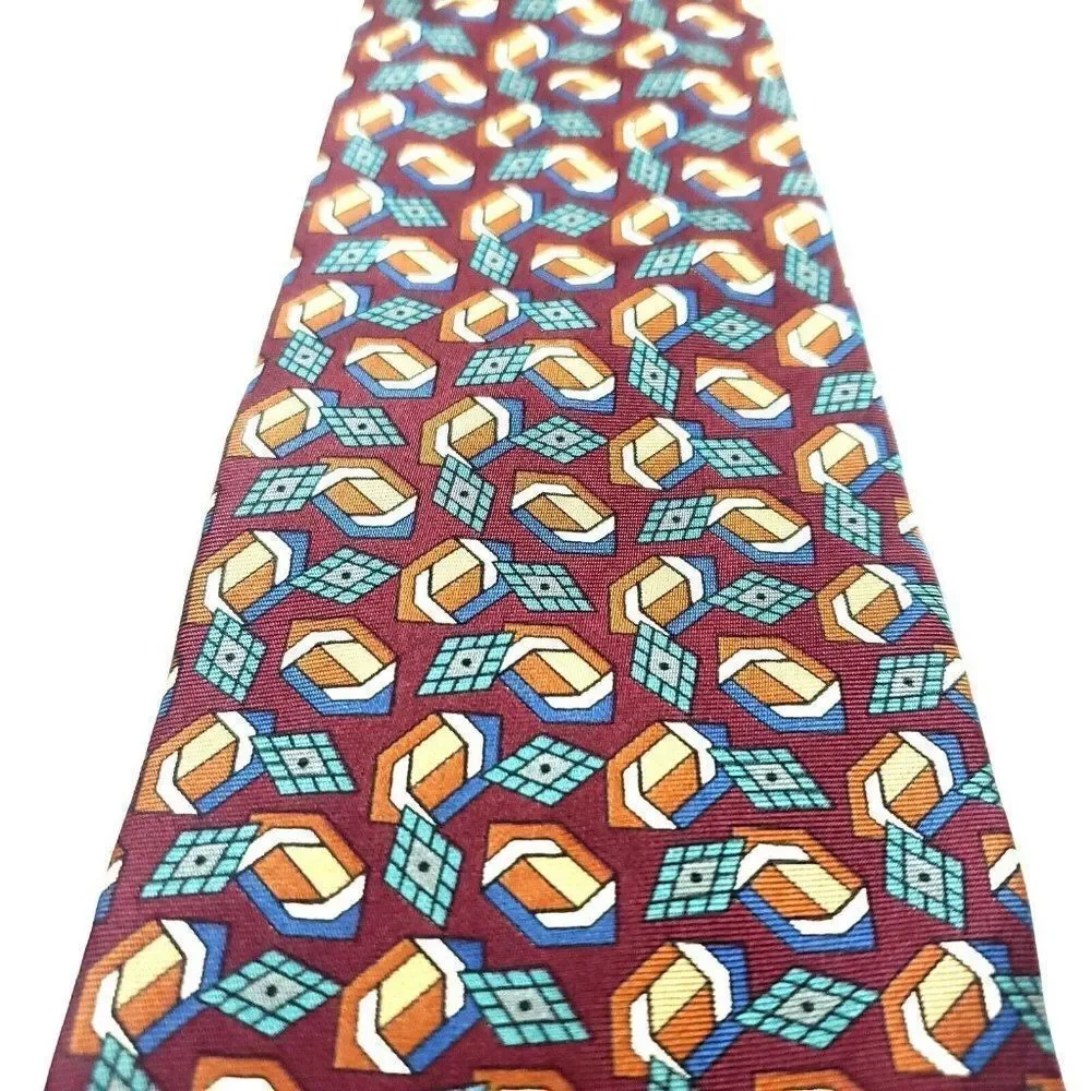 Christian Dior Silk‎ Tie Print Red Geometric Italy - Picture 2 of 7